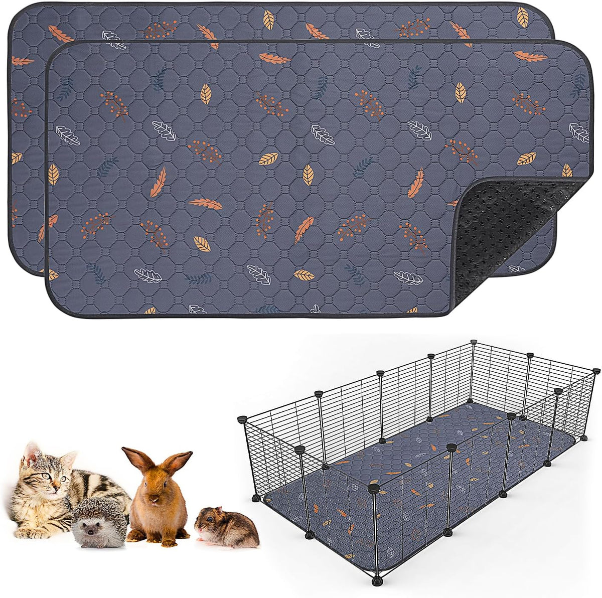 2 Pack Washable Guinea Pig Pee Pads, 24"x48" Reusable Cage Liners