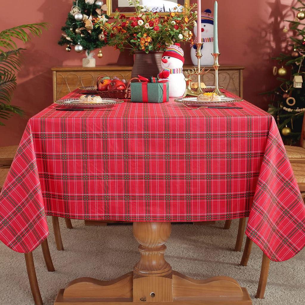 Christmas Vinyl Tablecloth Rectangle Buffalo Plaid, Red, 52"x70"