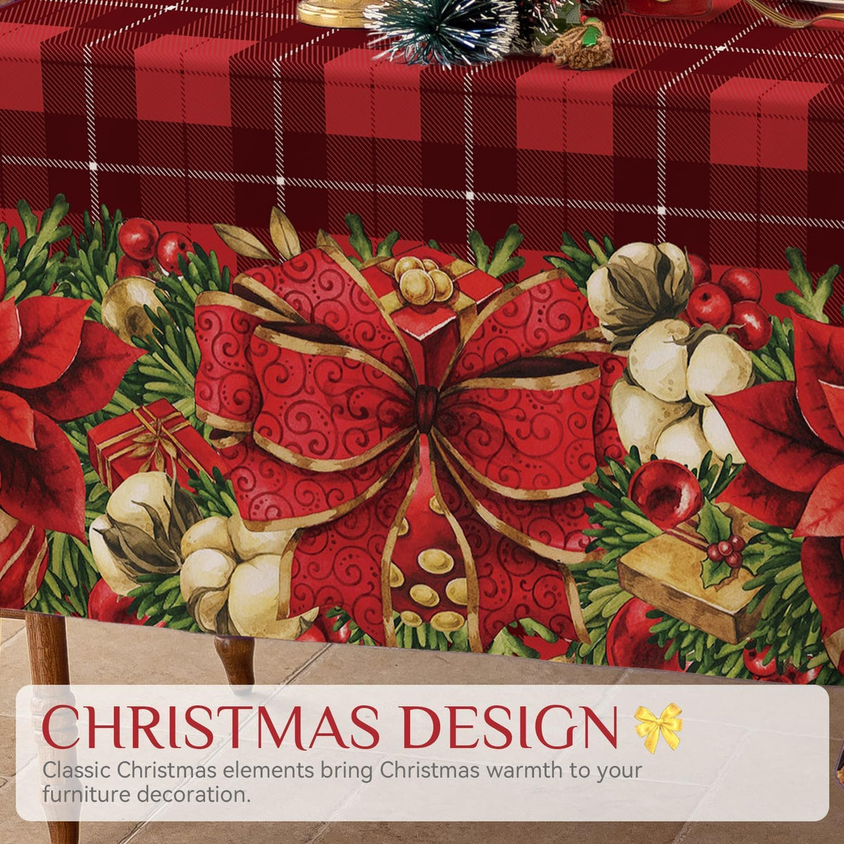 Christmas Rectangle Tablecloth 60 x 84 Inch, Red Checkered