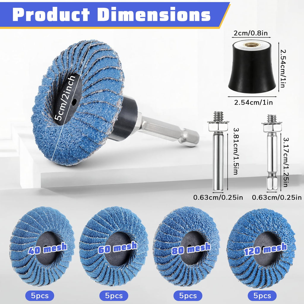 23 PCS Die Grinder Sanding Disc 2 Inch Roll Lock Rapid Replacement Sanding Discs Flat Flap Discs with 1/4" Holder, 40 60 80 120Grit for Wood Metal Sand ing, Rust Removal, Grinding and Finishing