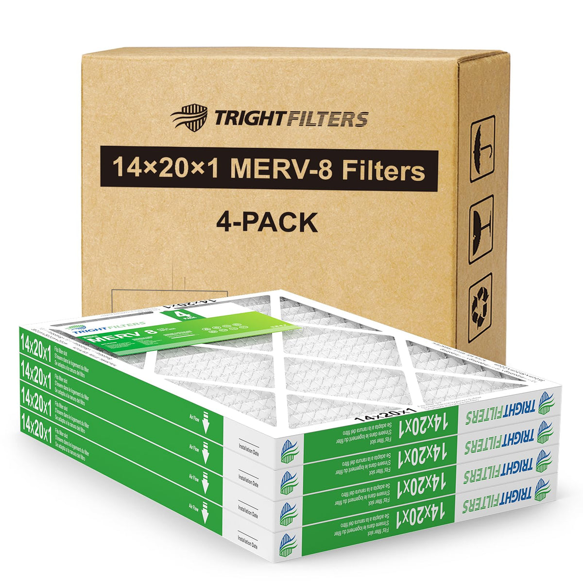 14x20x1 Air Filter 4 Pack, MERV 8 Filter Replacement