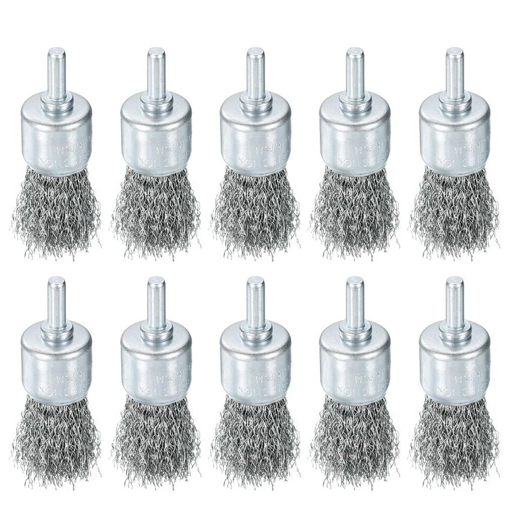 uxcell 10pcs Wire Brush for Drill 1" Dia. Abrasive Wire Wheel 1/4" Round Shank Stainless Steel Cup Brush Coarse Crimped Drill Attachment for Cleaning Rust Paint Abrasive