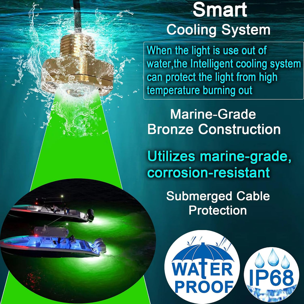 Standard 1/2in NPT Boat Drain Plug Light IP68 Waterproof RGBW Underwater Boat Trailer Light with APP RF Remote Control for Fishing Swimming Divinng, Anti-corrosion,Smart Cooling System