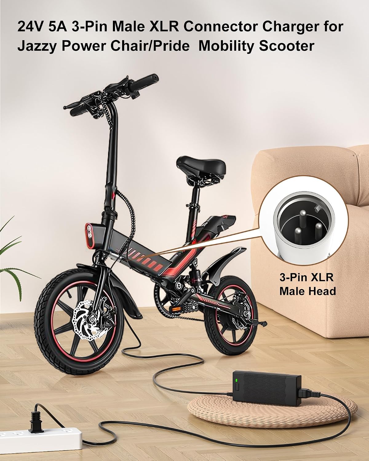 24V 5A 3-Pin Male XLR Connector Battery Charger Compatible with Jazzy Power Chair,Pride Mobility Scooter,Lakematic,Drive Medical,Golden Technologies,Shoprider,Rascal 200T/500T/301 Charger Power Cord