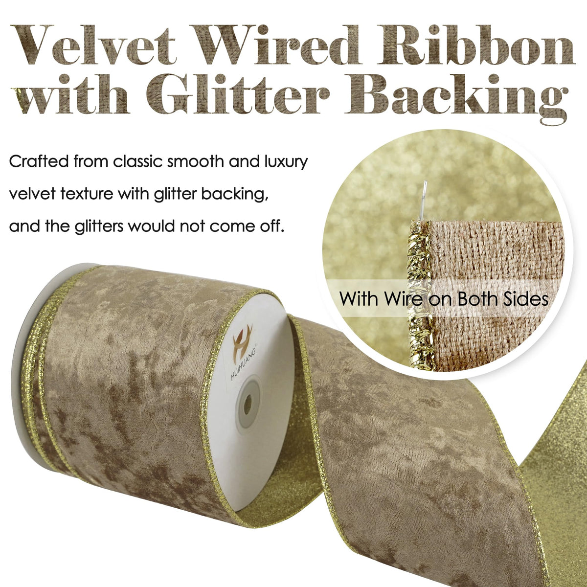 Camel Velvet Wired Ribbon 4 inch Khaki Velvet Ribbon