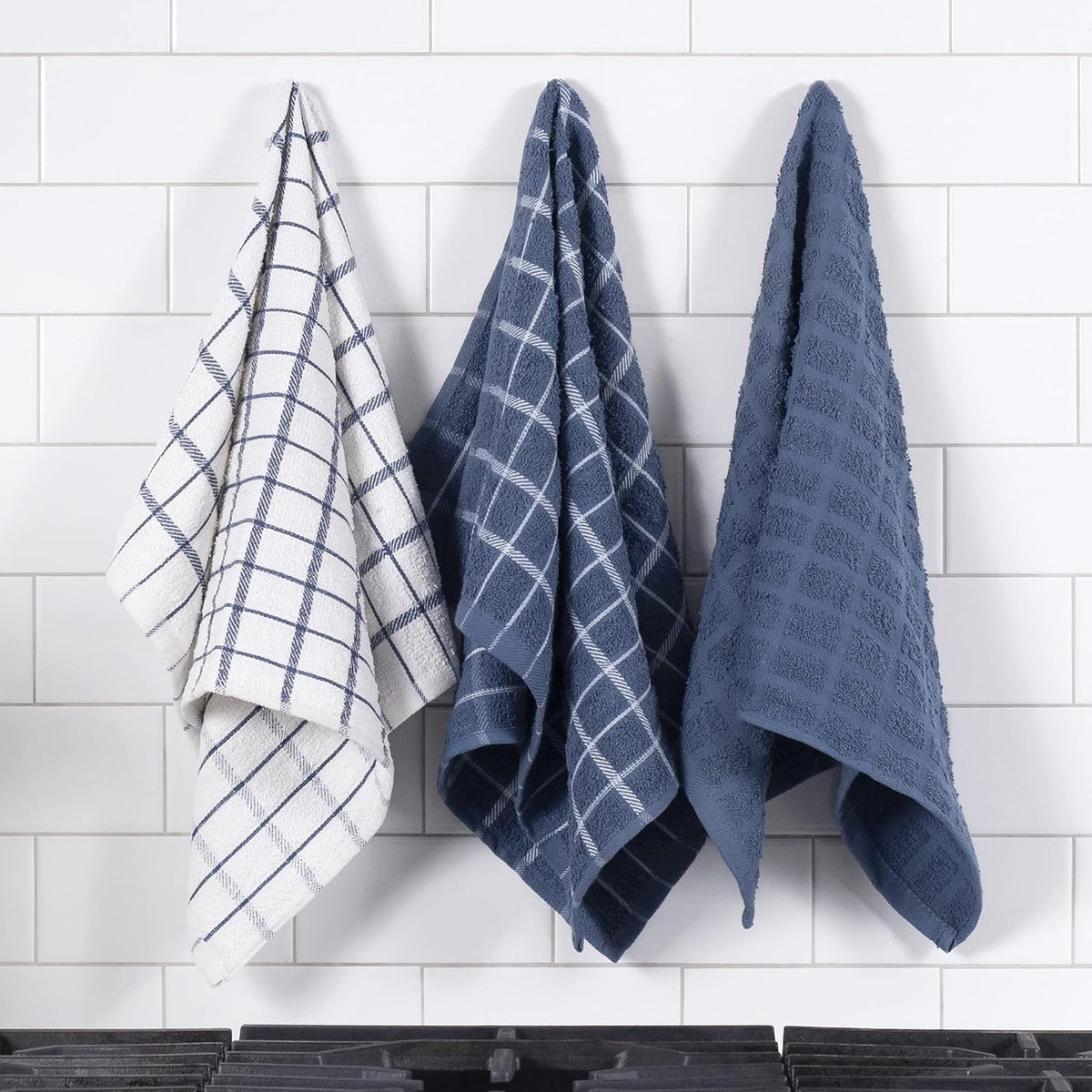 Premium 100% Cotton Terry Check Kitchen Dish Towels - Highly Absorbent, Super Soft, Long-Lasting, 25"x15", 3-Pack