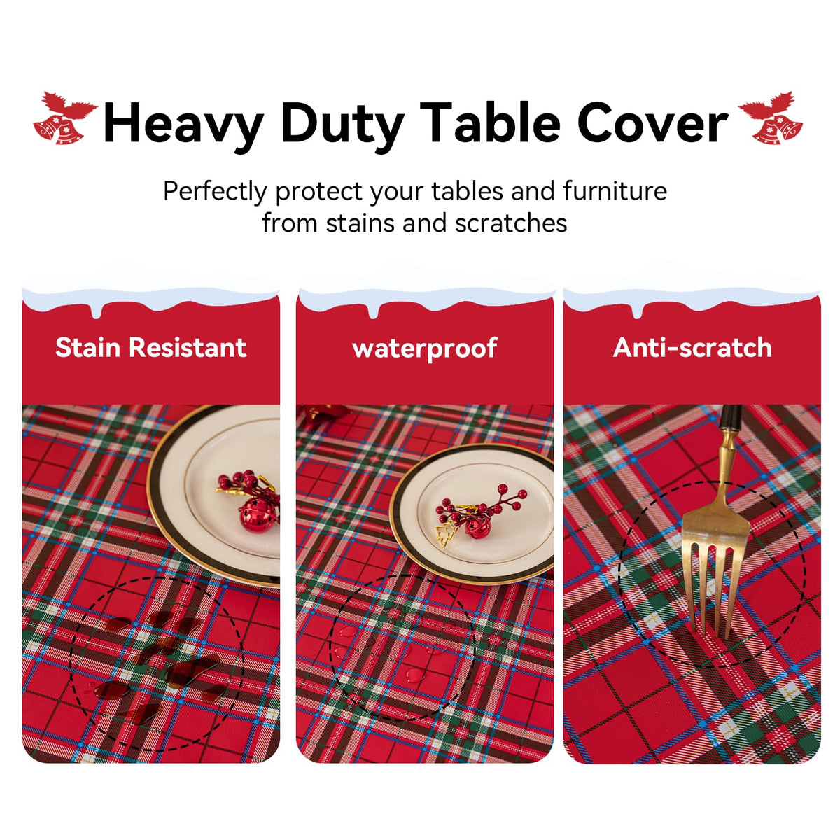 Christmas Plaid Vinyl Tablecloth, Rectangle 54 x 78, Red