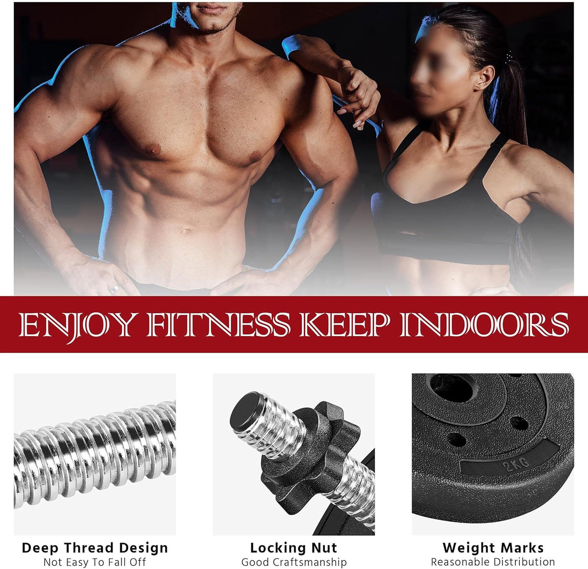 Adjustable Dumbbell Sets Free Weights for Women Men Beginner Dumbbells Changeable Home Gym Apartment Exercise &