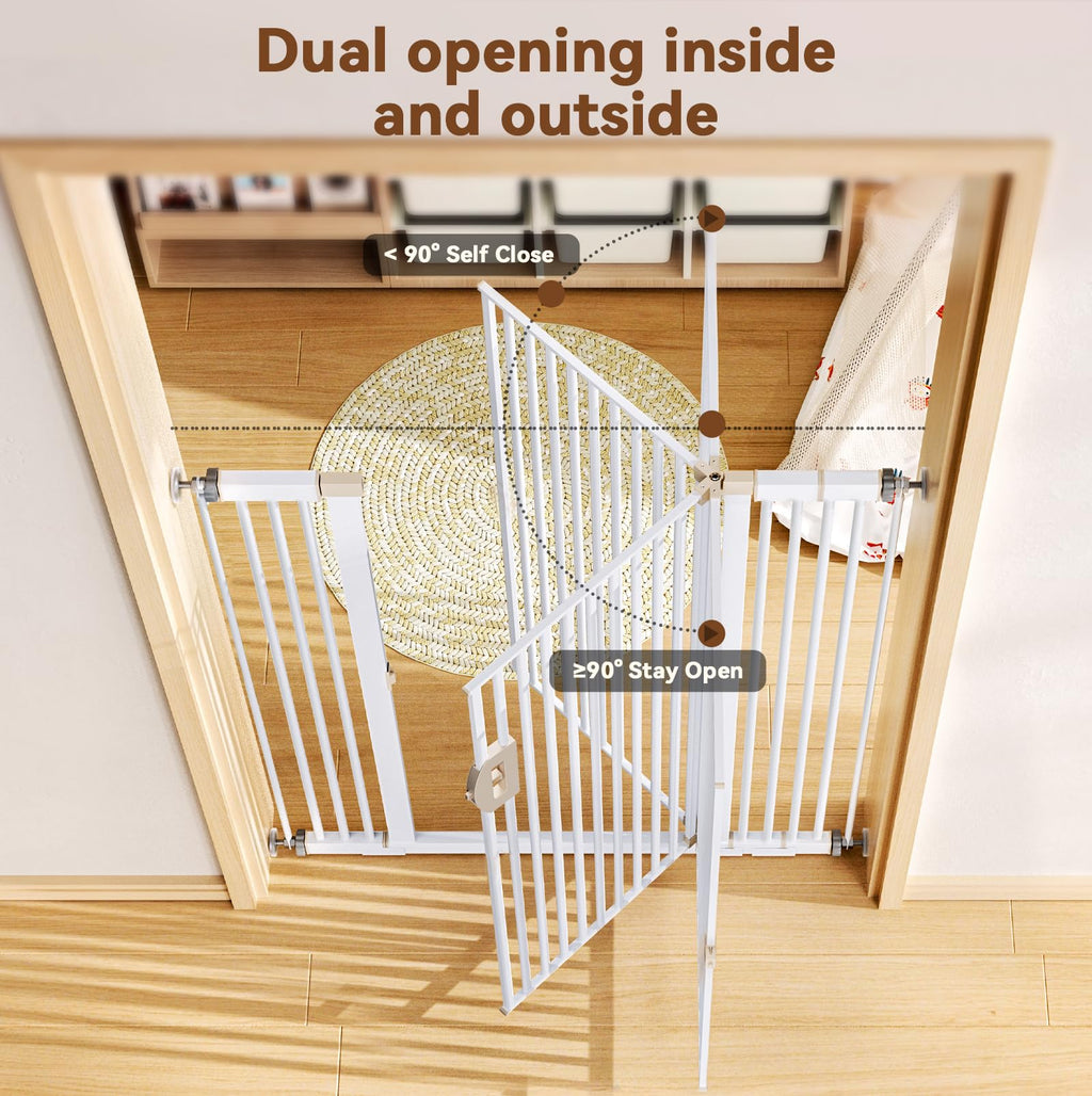 57" Extra-Tall Full-Height Anti-Jump Cat & Pet Safety Gate with No-Drill Pressure Mount & Auto-Close Walk-Through Door