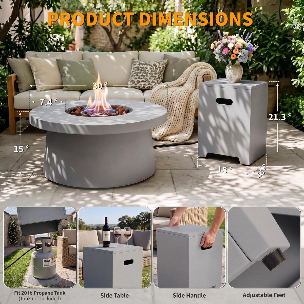 30" Outdoor Propane Fire Pit Table with Tank Table, 50000 BTU