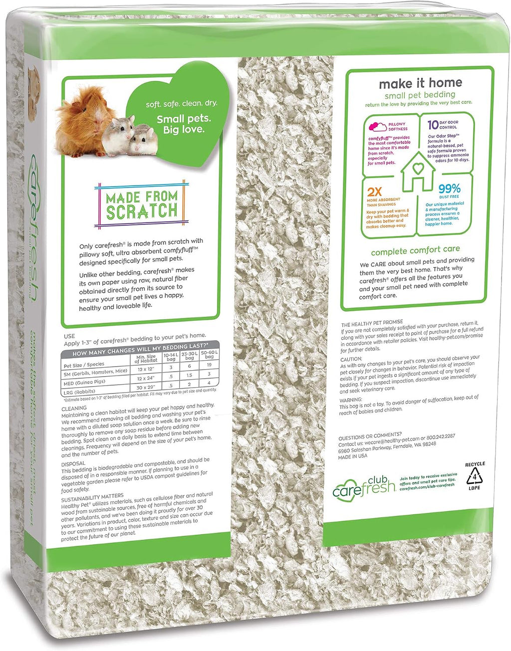 White Natural Paper Small Pet Bedding, Odor Control 50L
