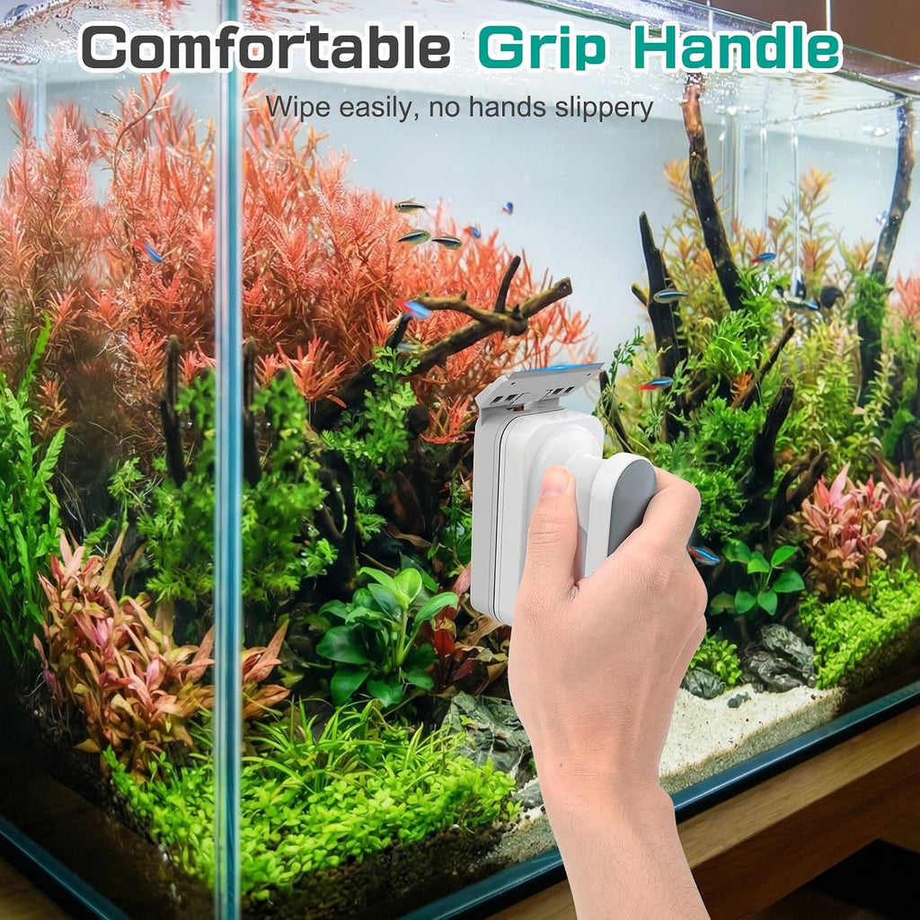 Aquarium Glass Cleaner, Double-Side Algae Scraper with 2 Blades