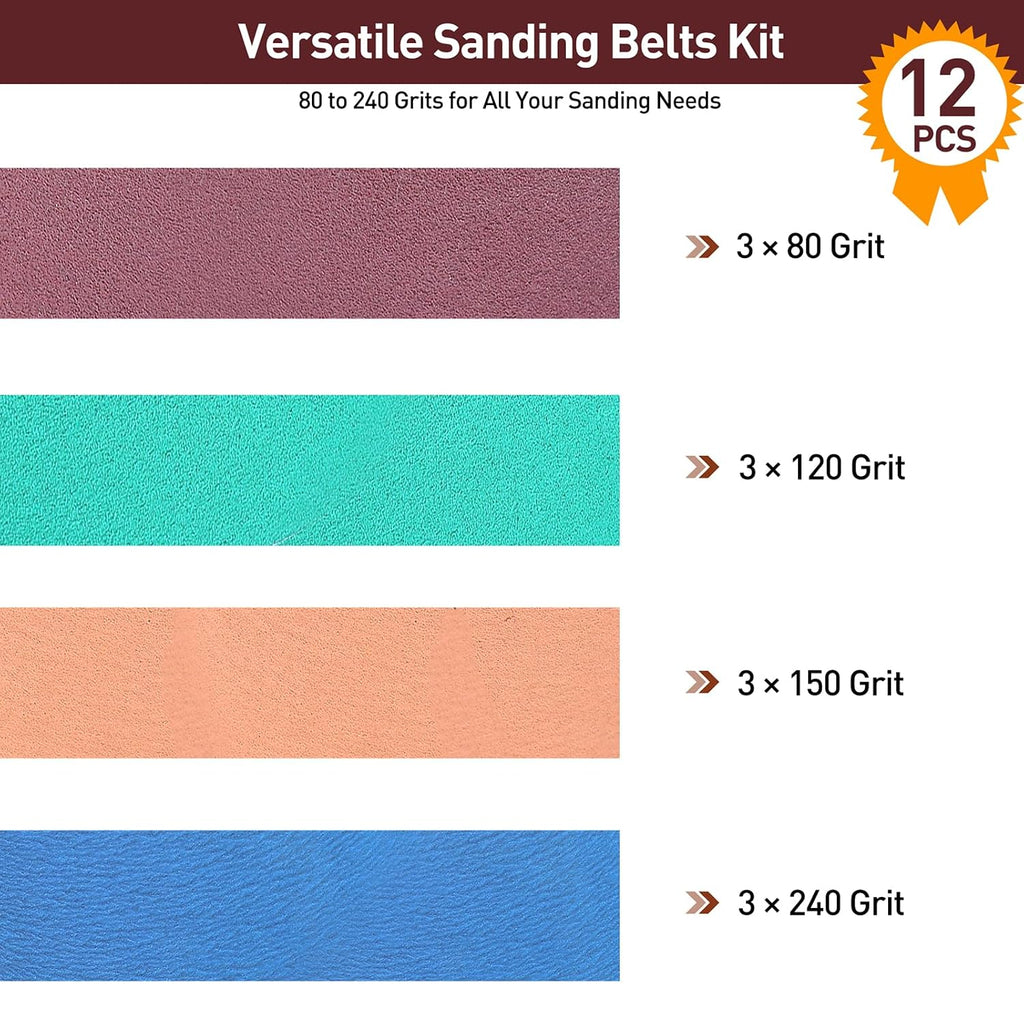 4" x 24" Sanding Belts for Belt Sander, Assorted Grits 12 Pcs (3 Each of 80 120 150 240), Aluminum Oxide Sanding Belts for Woodworking Metal Polishing Knife Sharpening