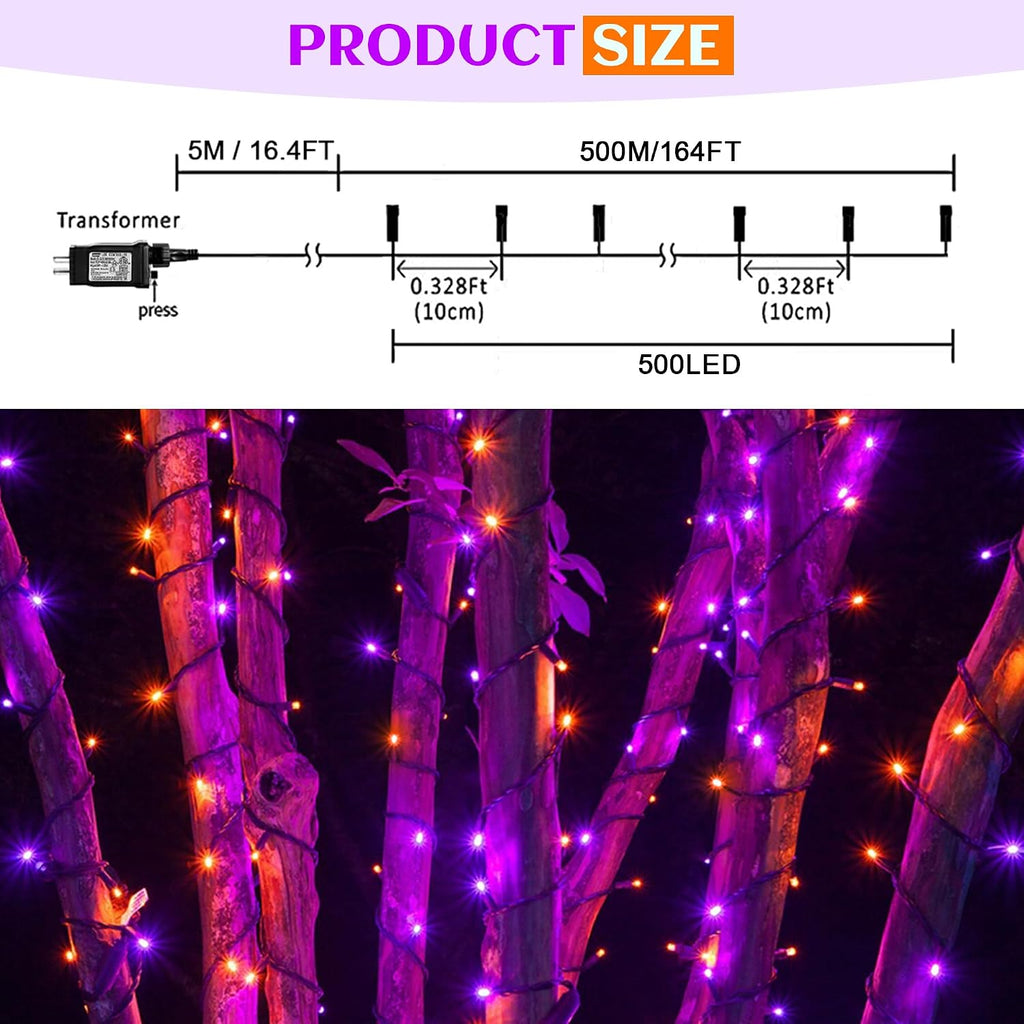 500 LED Halloween Lights Outdoor, 164 FT Fairy Lights with 8 Modes