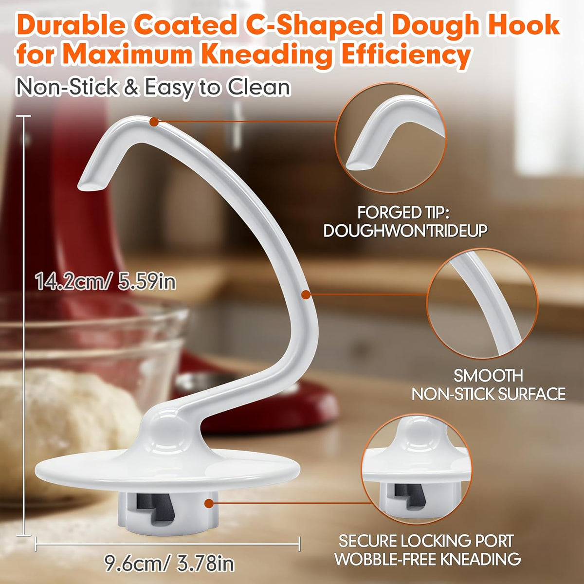 K45DH Coated Dough Hook for KitchenAid 4.5–5 Quart Tilt-Head Stand Mixers | Coated C-Shaped Bread Hook Attachment