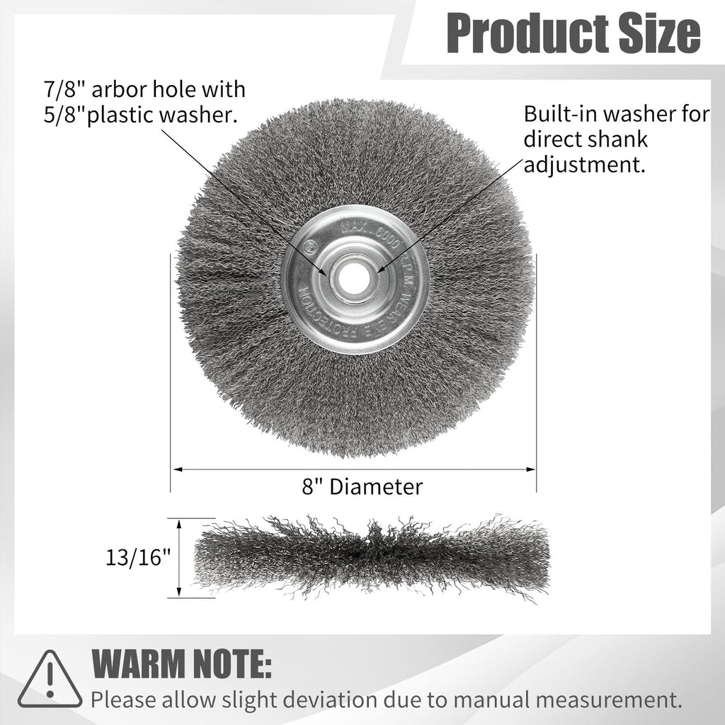 WENORA 8-Inch Wire Wheel for Bench Grinder, 0.012 Carbon Steel Wire, Bench Wire Wheel Brush with 5/8" & 7/8" Arbor Hole, for Removal of Rust, Paint and Scale from Metal