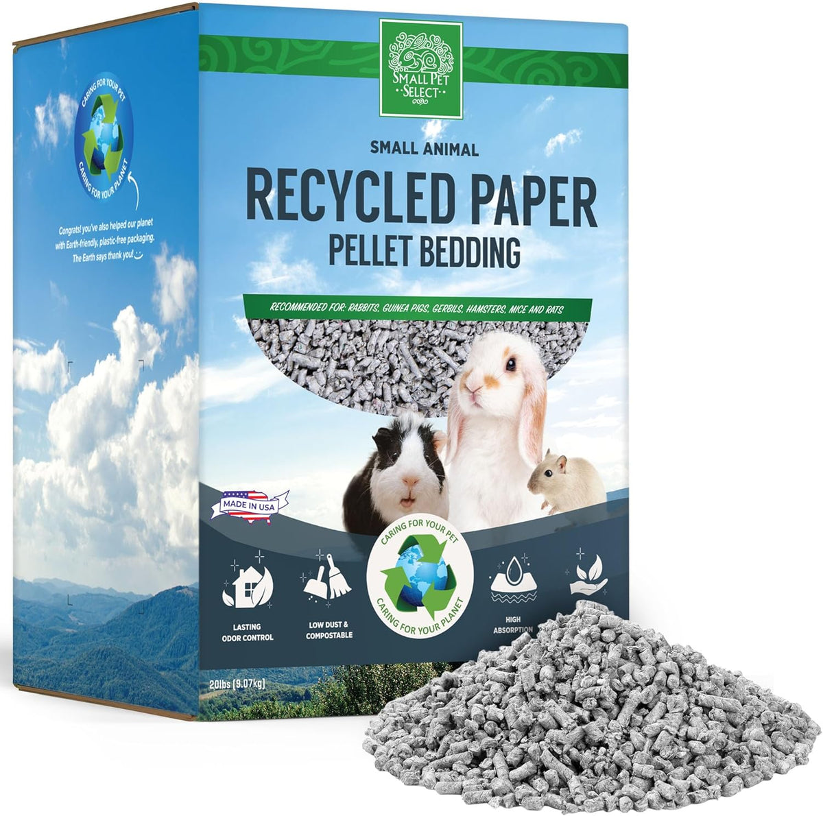 Recycled Paper Pellet Bedding & Litter, Rabbits, 20 lb
