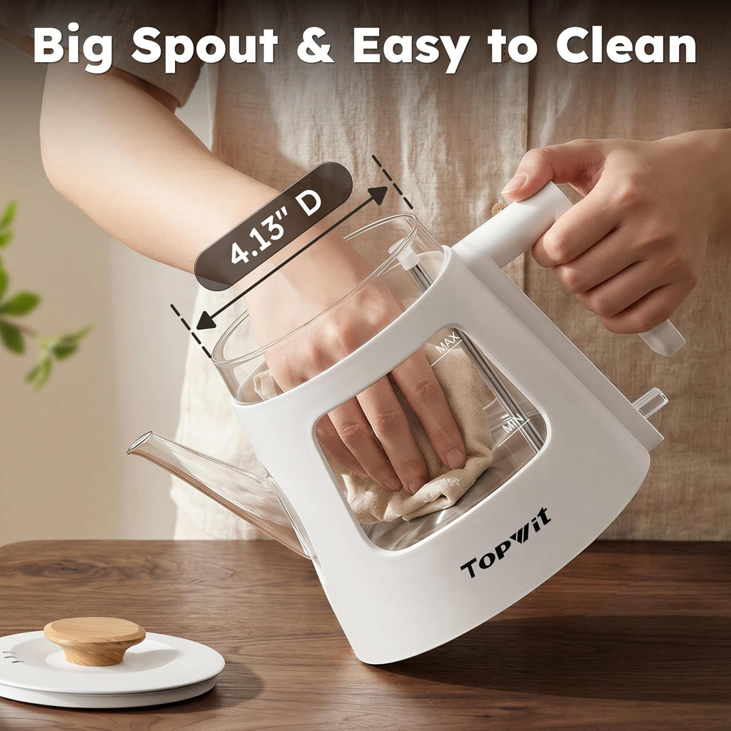 1L Gooseneck Electric Tea Kettle, Glass Electric Kettle, BPA-free | Removable Stainless Steel Tea Infuser, Visible