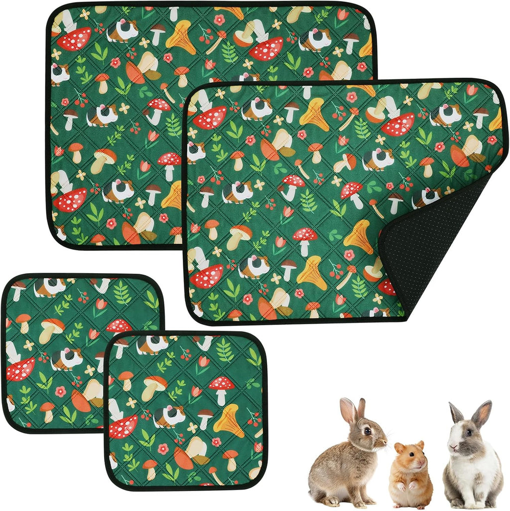 Washable Guinea Pig Cage Liners 4 Pack, Reusable Waterproof Fleece Pee Pads, 2 Sizes 12"x12"+24"x18" Small Animal