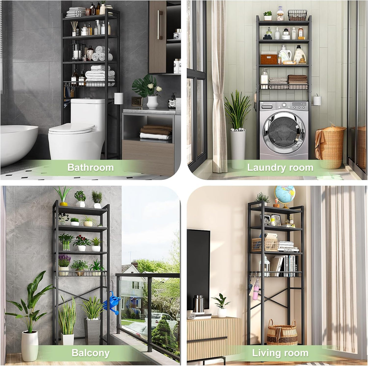 Over-The-Toilet Storage Rack, 4-Tier Bathroom Organizer Shelf Over Toilet with Adjustable Shelf and Basket