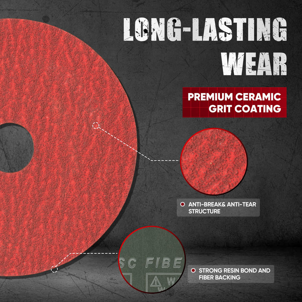 ABRAPRO 4.5" x7/8" Ceramic Resin Fiber Sanding Discs 60 Grit -25Pcs