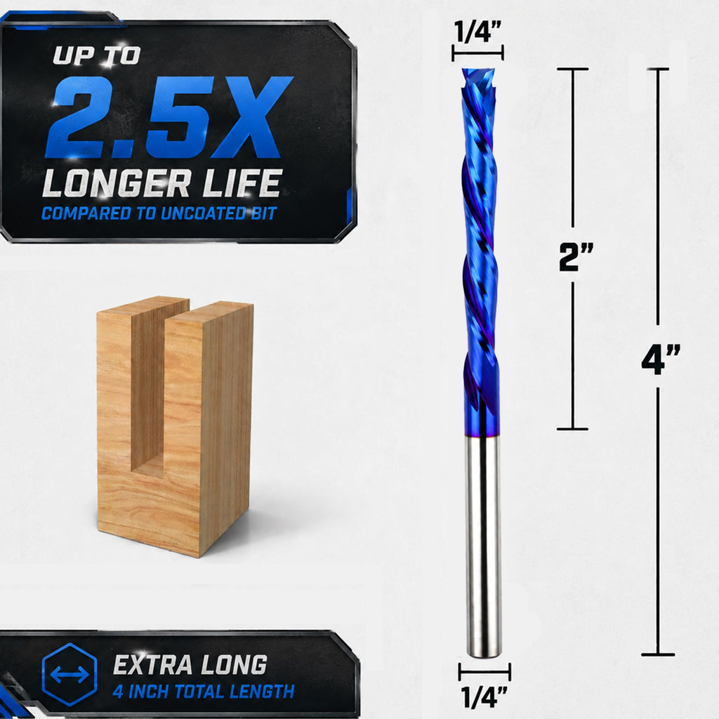 Extra Long Compression CNC Router Bit 1/4" Shank 2" Cutting Length End Mill