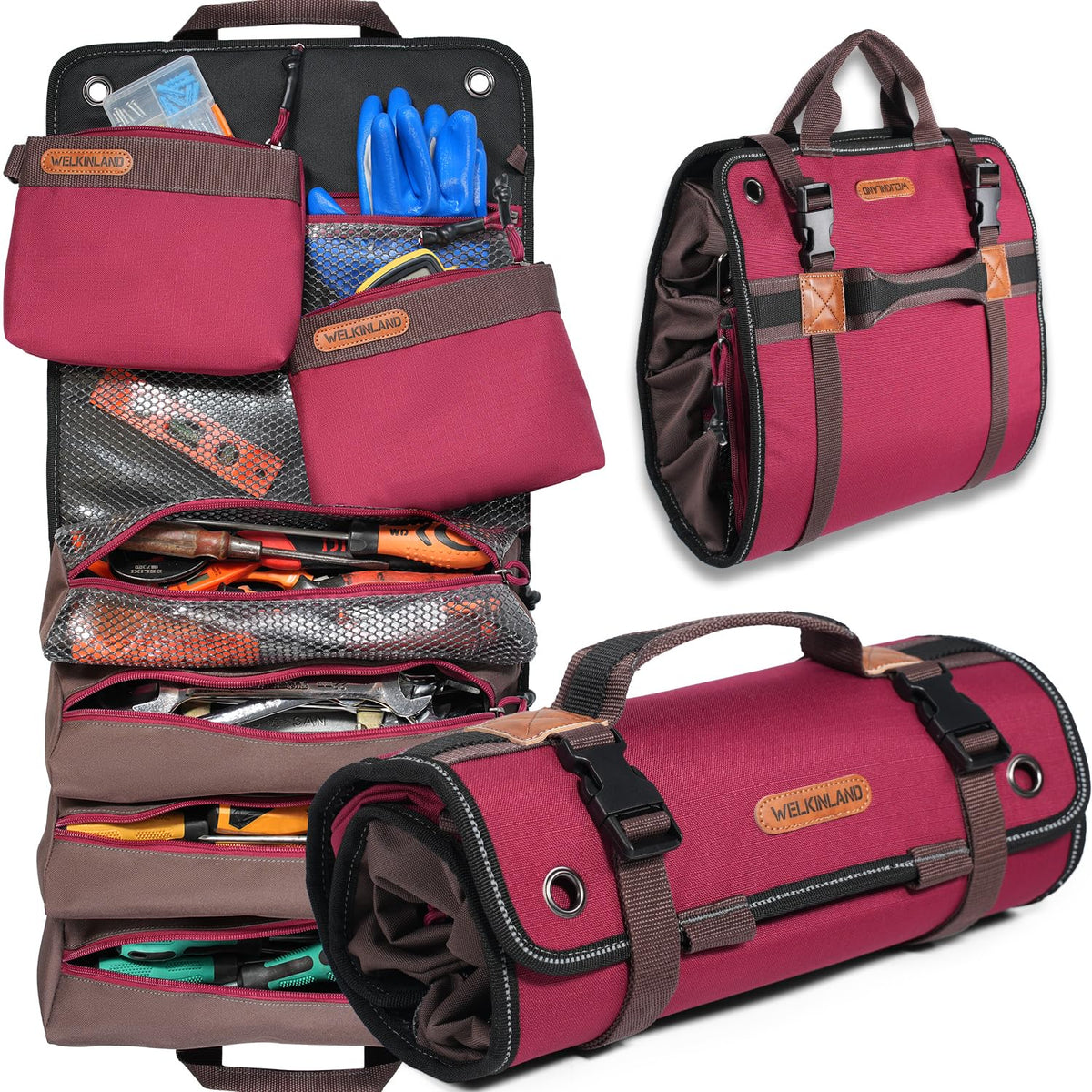 3-In-1 Tool Roll Set, Heavy-Duty 15L-Large Roll Up Tool Bag