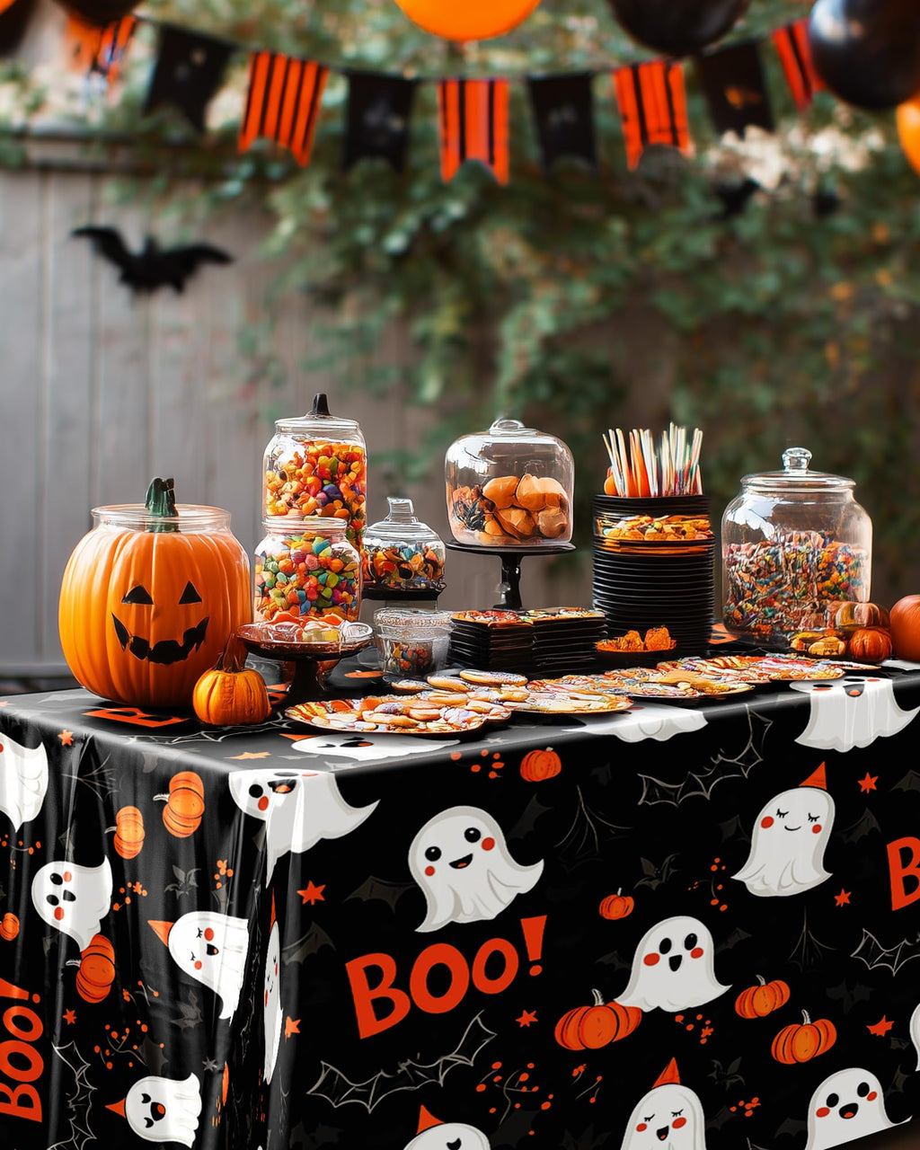 Plastic Table Cloth Disposable 54x108 Inch 10 Pack Halloween Black