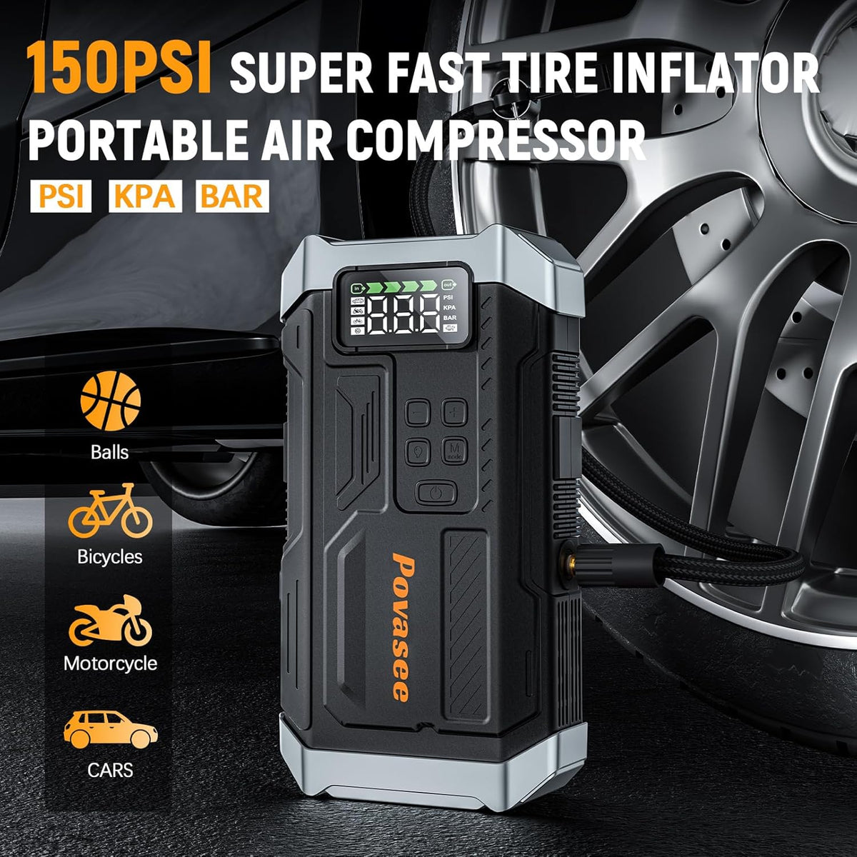 [2026NEW Model] 5000A Jump Starter with Air Compressor,Car Jumper Starter Portable with 150PSI Tire Inflator 12V Jump