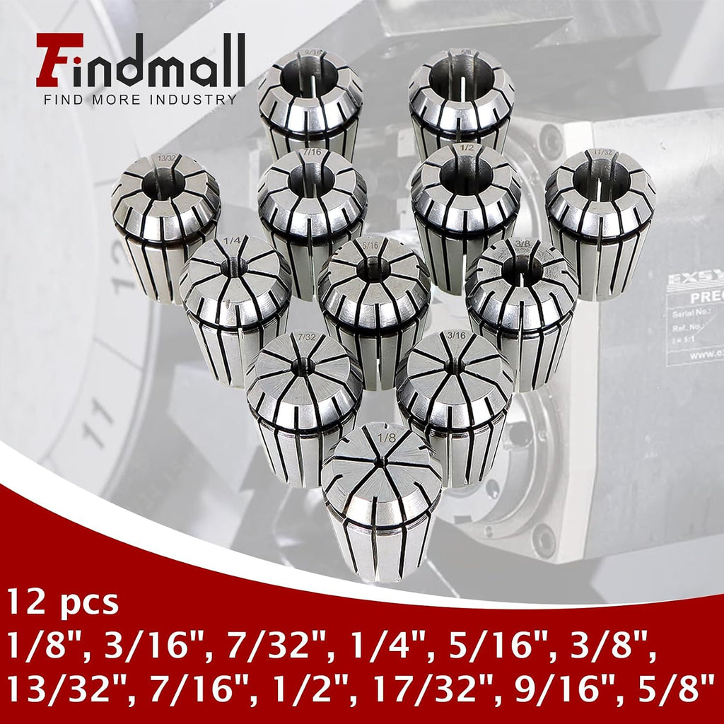 findmall ER25 Spring 12Pcs Collet Set 1/8"-5/8"