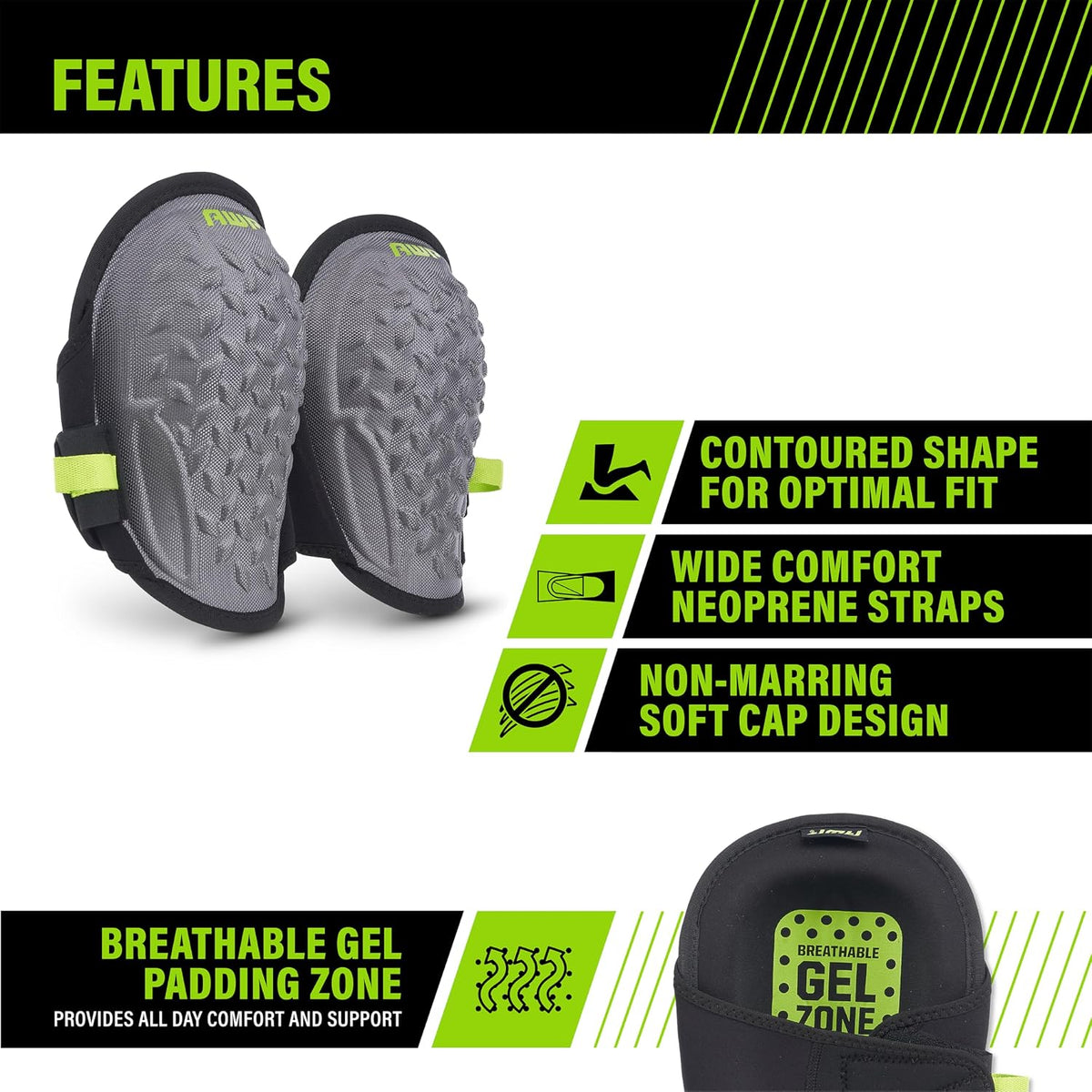 Gel Pro Flooring Knee Pads with Dual-Layer Gel and Foam Padding