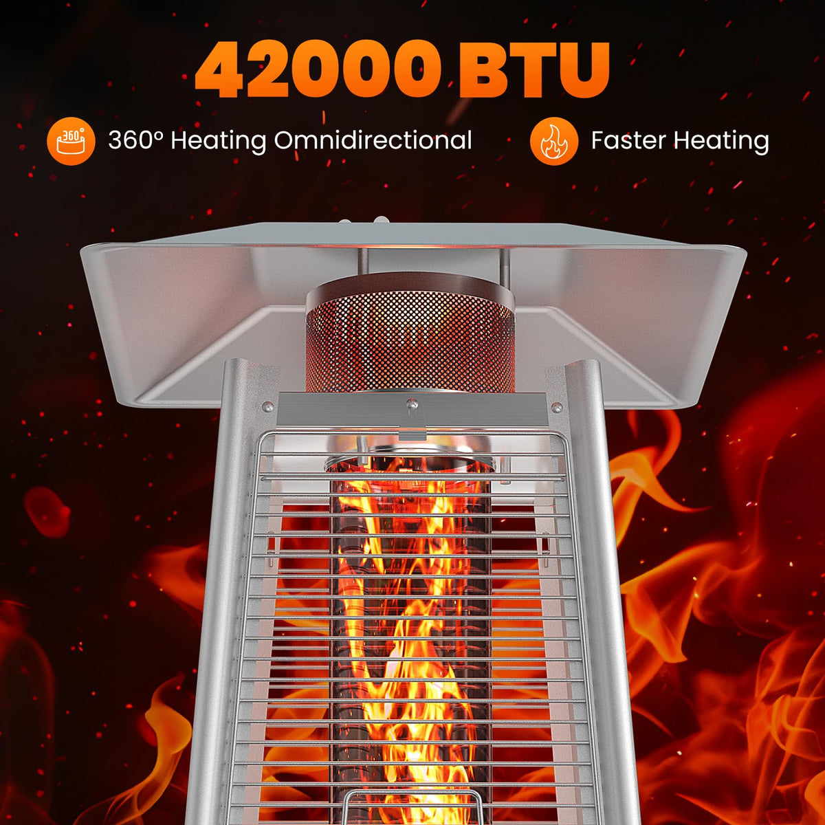 42000 BTU Pyramid Patio Heater, Portable Outdoor Heater with Wheels