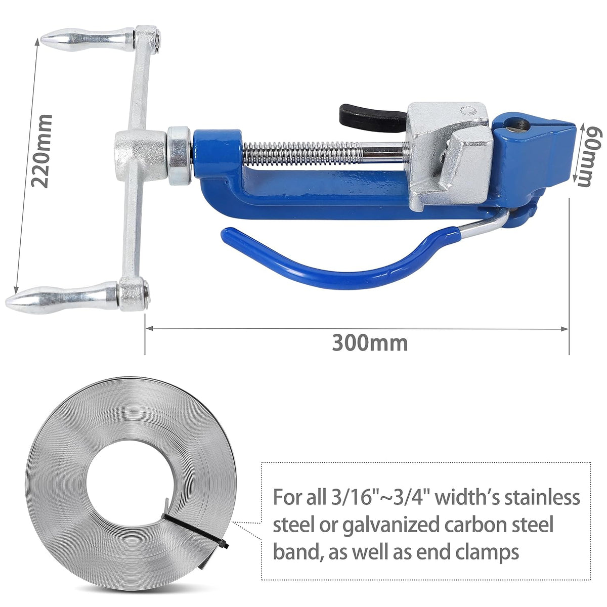 Stainless Steel Banding Tool - 3/16~3/4 inch Metal Strapping Tool with Tensioner & Cutting & Crimper, Screw-Type for