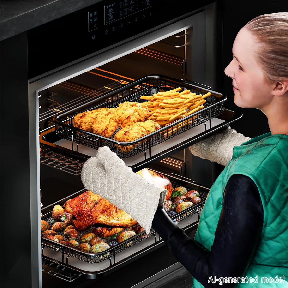Air Fryer Basket for Oven, 2 Set Oven Air Fryer Basket and Tray For Cooking | with 60 Sheets Parchment Papers,THORSES