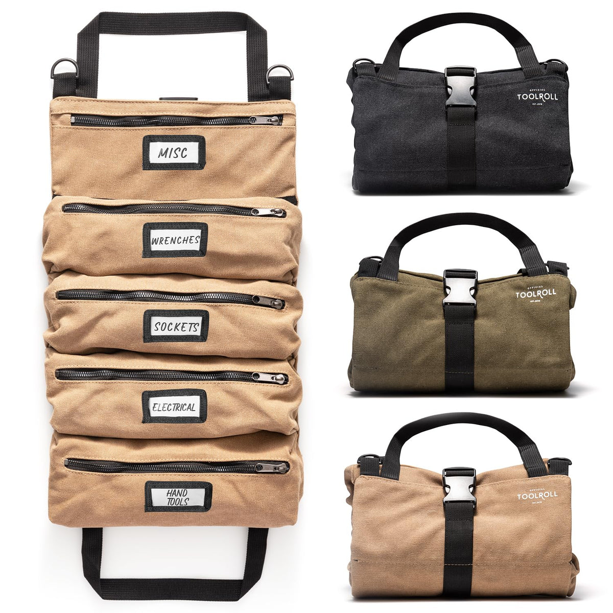 Official Legacy Tool Roll Bag, 5-Pocket, 20 x 12 in, Khaki
