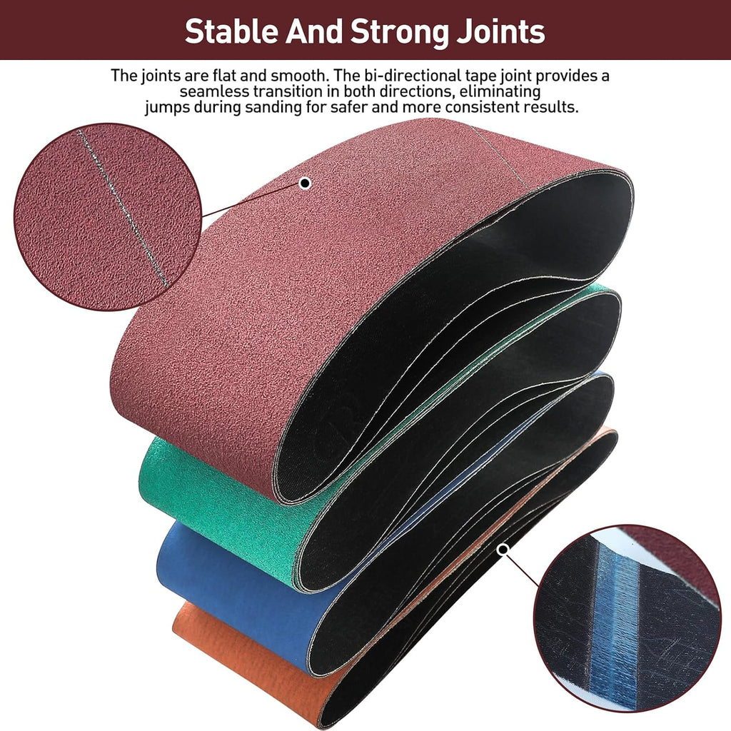 4" x 24" Sanding Belts for Belt Sander, Assorted Grits 12 Pcs (3 Each of 80 120 150 240), Aluminum Oxide Sanding Belts for Woodworking Metal Polishing Knife Sharpening