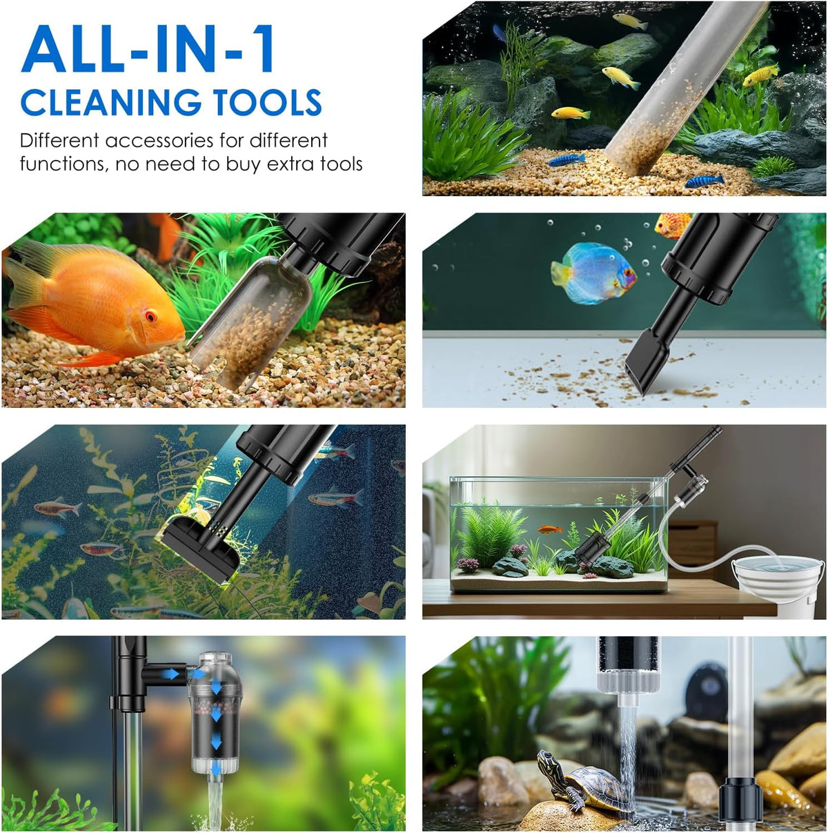 36W Aquarium Vacuum Gravel Cleaner: 8 in 1 Electric Fish Tank Cleaner