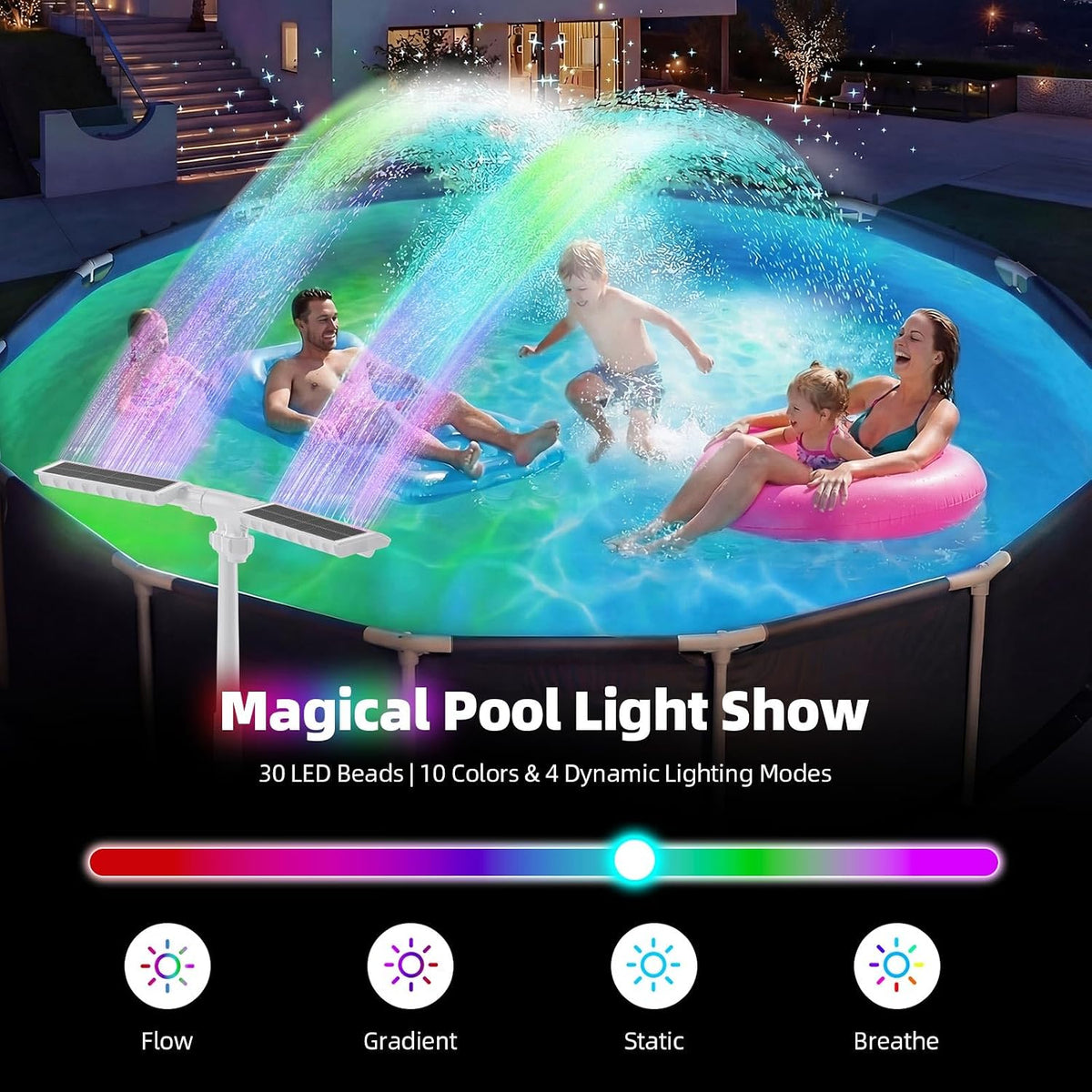 Solar Pool Fountain, 22'' Height Dual-Head Adjustable Spray, Auto Dusk Sensor & 6 Timer Option, Extended 8000mah