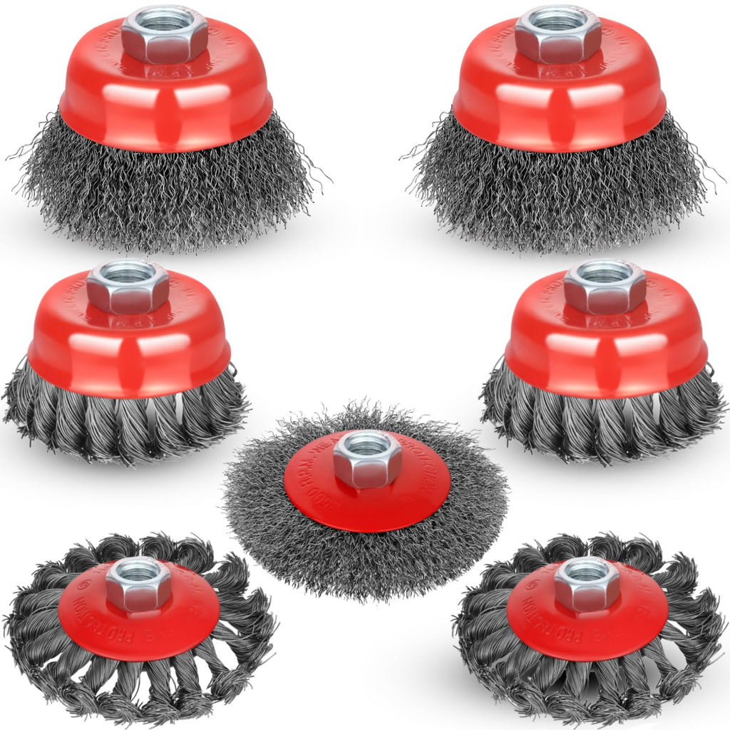 7pcs Wire Wheels for 4 1/2 Angle Grinder, with 5/8"-11 UNC Threaded Arbor