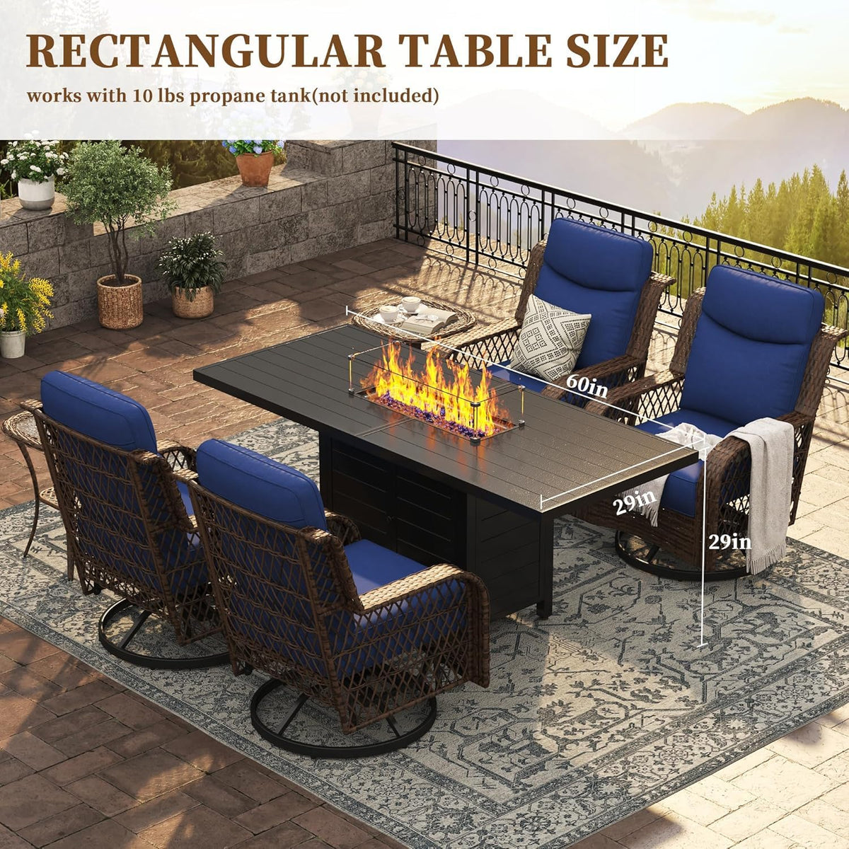 60" Outdoor Propane Fire Pit Table, 50,000 BTU Outdoor Fire Table