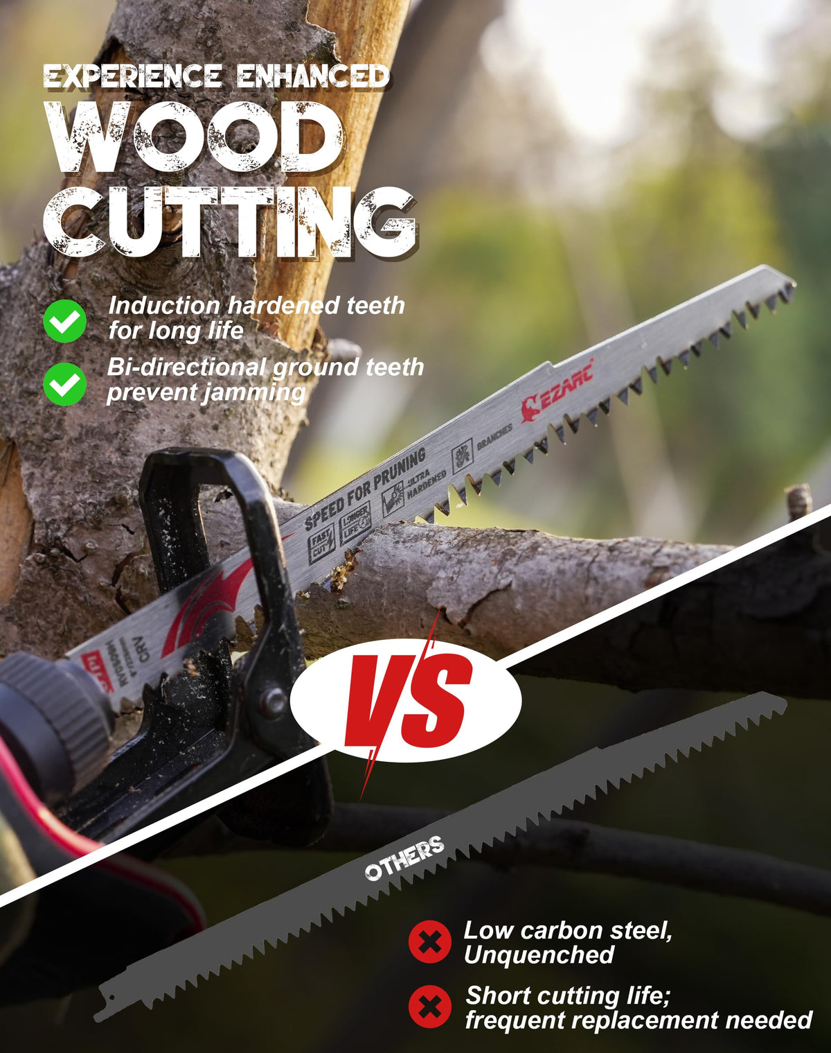 EZARC Reciprocating Saw Blades, 12-Inch 5TPI for Wood Pruning, 5-Pack