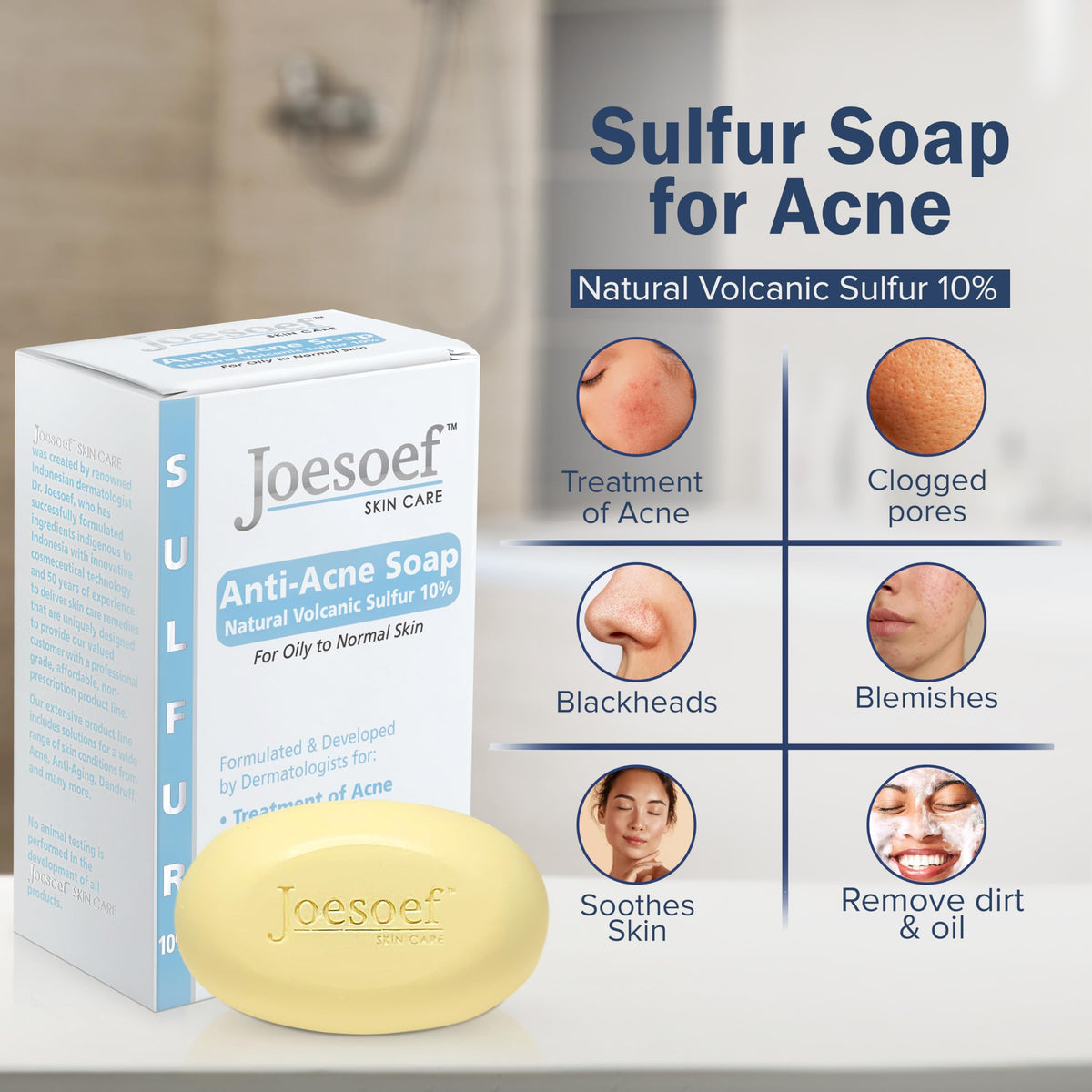 JOESOEF Sulfur Acne Soap, Pharmaceutical Grade, Derm Approved 100g