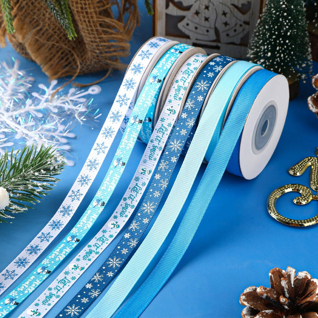 Winter Ribbons for Gift Wrapping, 6 Rolls 60 Yards Christmas Ribbon