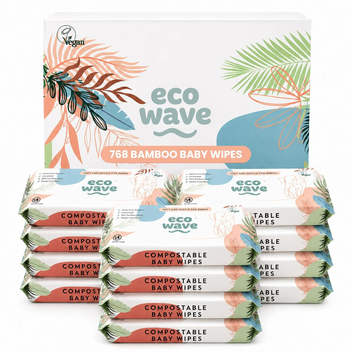 Bamboo Baby Wipes, Unscented, Sensitive Skin, Compostable