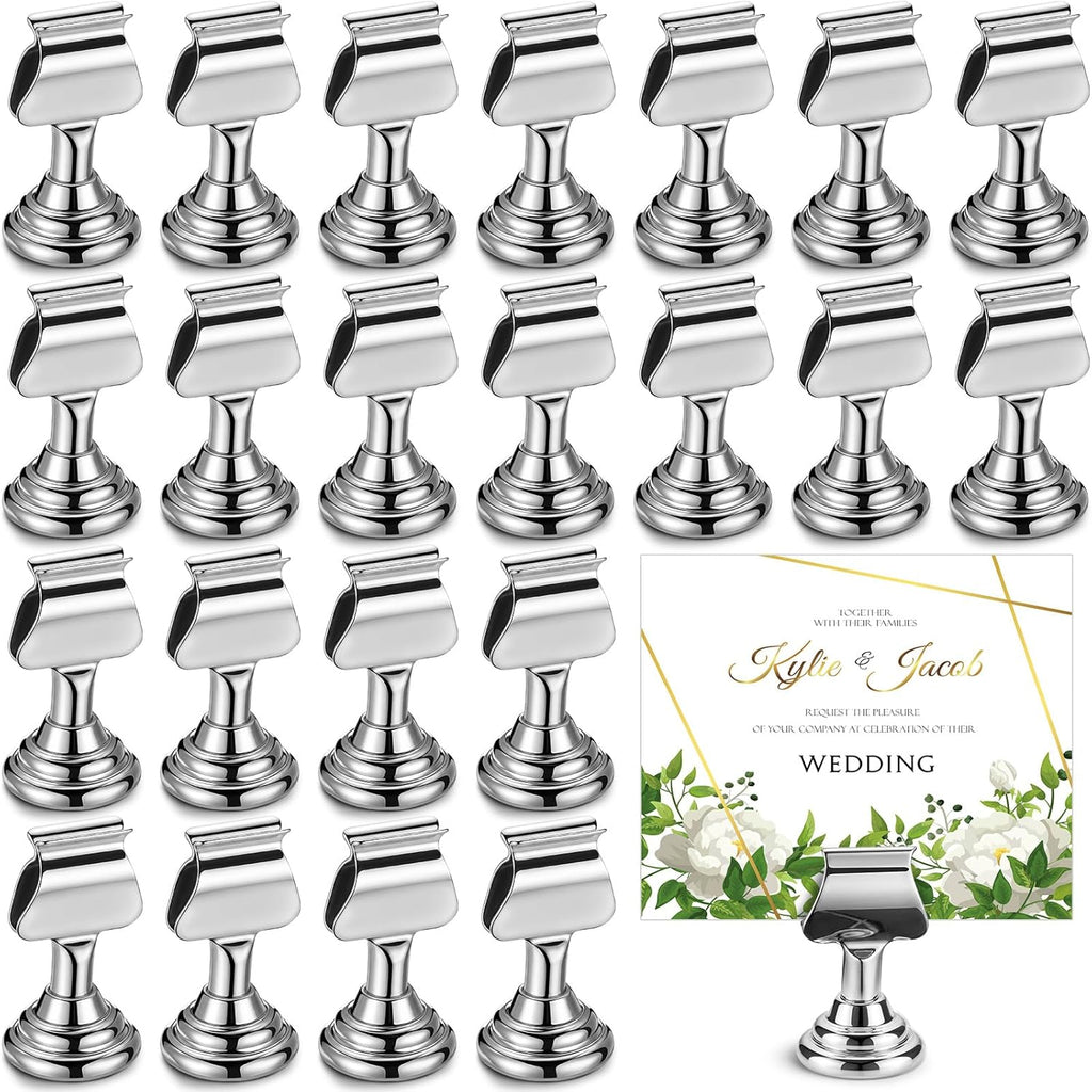 24 Pcs Wedding Table Number Holders Metal Silver Place Card Holder