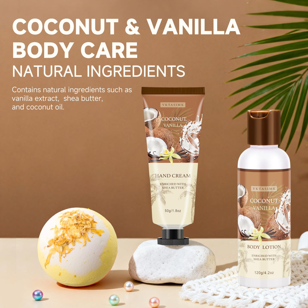 Gifts for Women Birthday Gift Baskets Vanilla Coconut Relaxing Home Spa Set