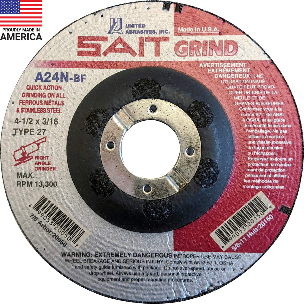 United Abrasives-SAIT 20050 A24N Fast Grinding Wheel 4" x 3/16" x 7/8" Type 27, 25-Pack
