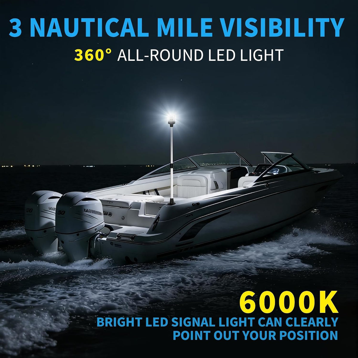 Obcursco Boat Stern Lights, 27"-48” Telescoping Pole Anchor Light with Base
