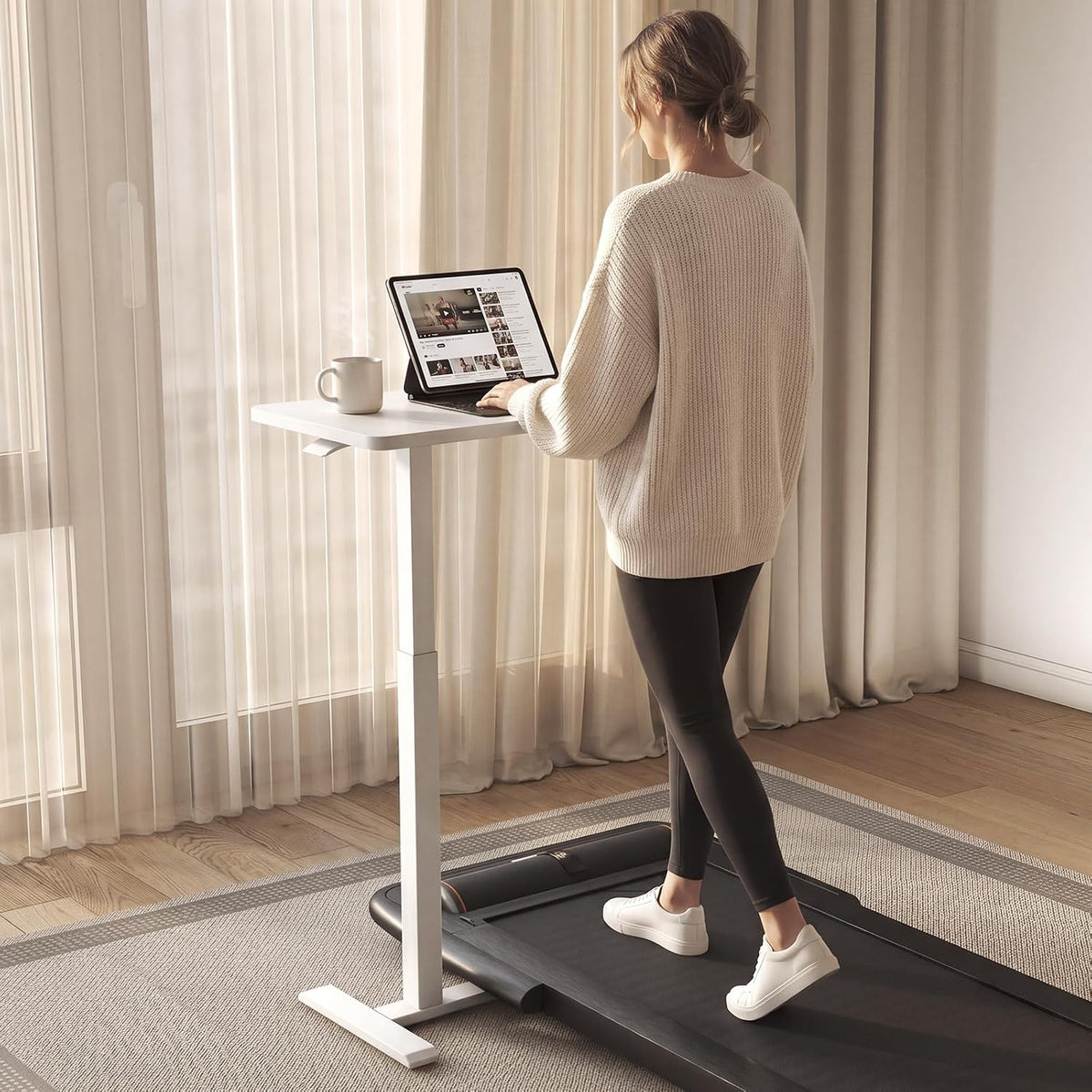 Over Bed Table with Wheels, Height Adjustable Hospital Bedside Table