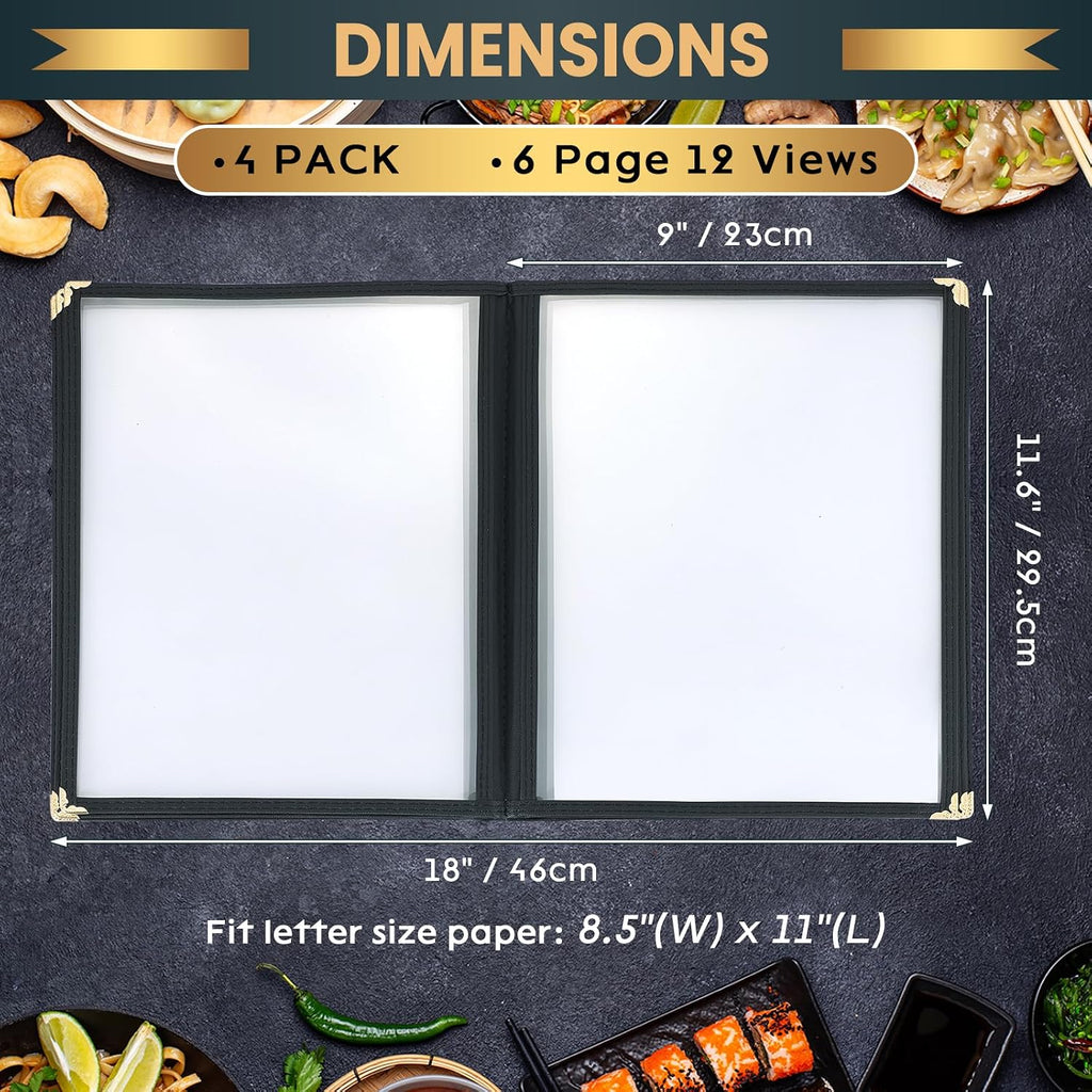 Menu Covers 8.5 x 11 Inch, 6 Page 12 View 4 Pack